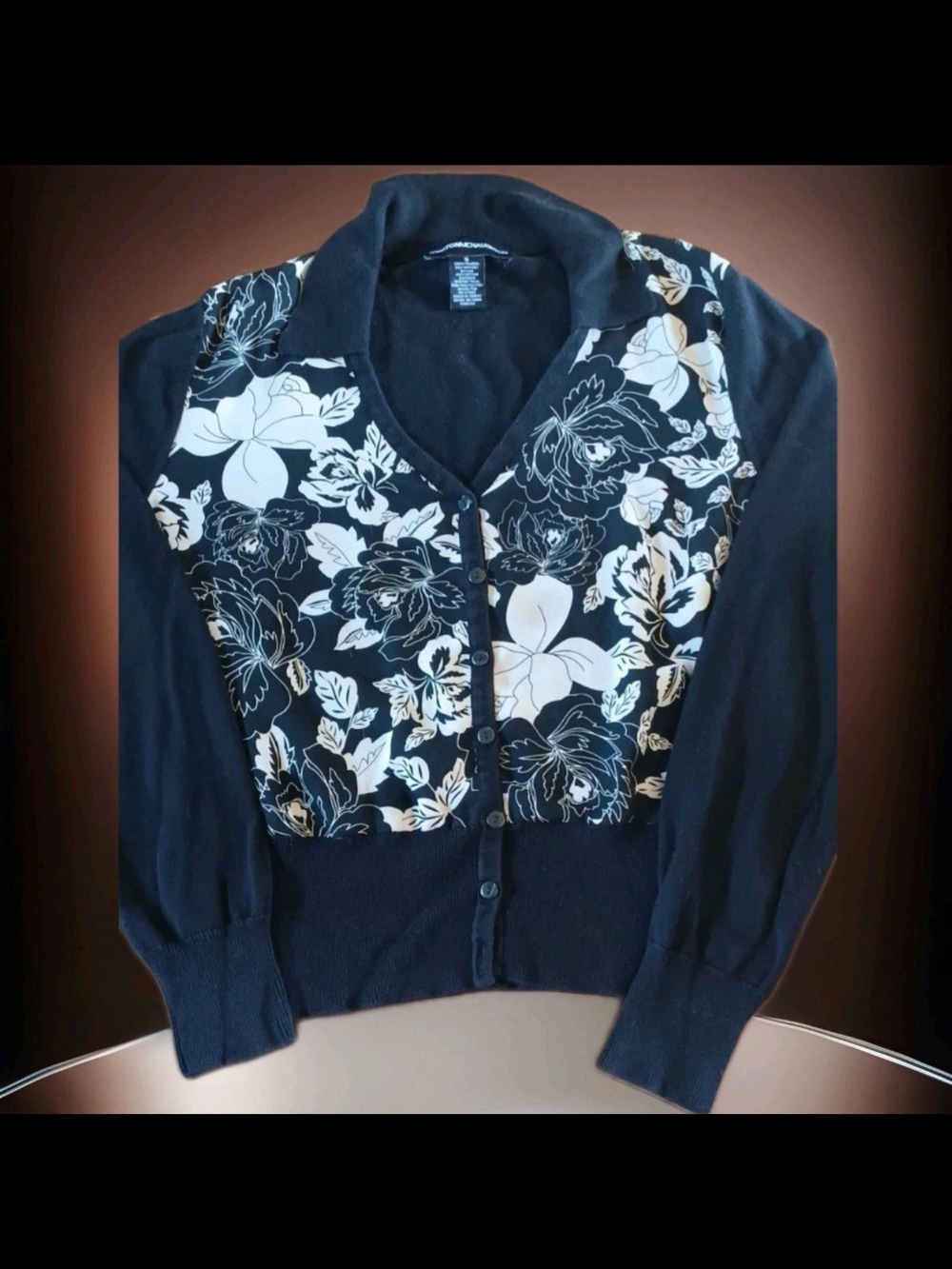 Norton McNaughton Black Cardigan with White Floral Front